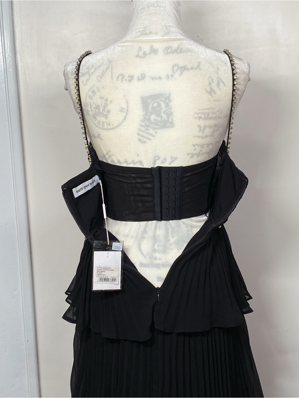 Self-Portrait Embellished Pleated Chiffon Midi-Dress size 2 - Picture 11 of 16